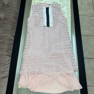 Sandro Kolia light pink lace dress with pleated hem